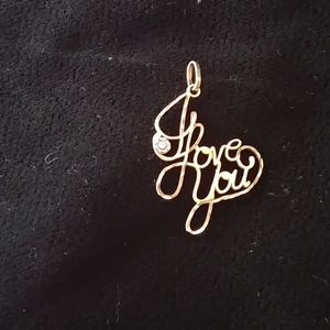 14k solid gold I love you charm pendant